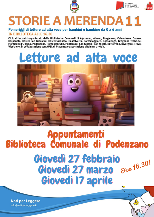 Appuntamenti alla biblilteca di Podenzano Giovedì24 ottobre Giovedì 21 novembre Giovedì19 dicembre